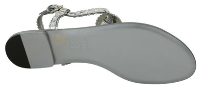 Dolce & Gabbana Silver Crystal Sandals Flip Flops Shoes - SMARTMARTNZ