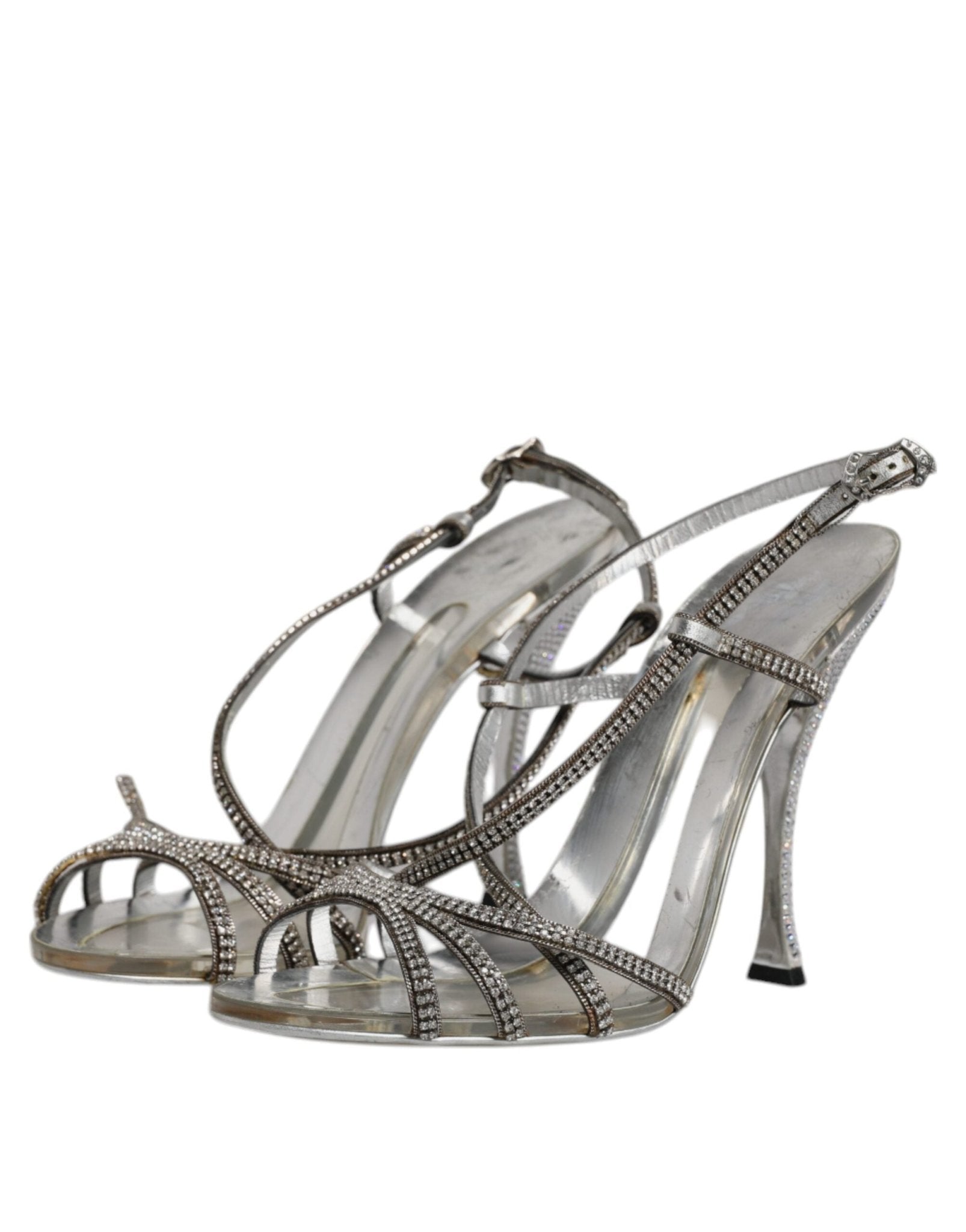 Dolce & Gabbana Silver Crystal Slingback KEIRA Sandals Shoes - SMARTMARTNZ