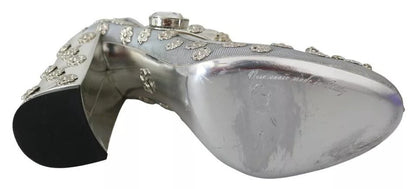 Dolce & Gabbana Silver Crystal Studs Heels Mary Janes Pumps Shoes - SMARTMARTNZ