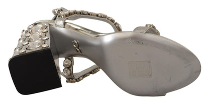 Dolce & Gabbana Silver Crystals Strap Buckle High Heel Sandals - SMARTMARTNZ