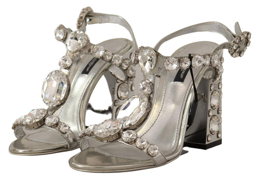 Dolce & Gabbana Silver Crystals Strap Buckle High Heel Sandals - SMARTMARTNZ