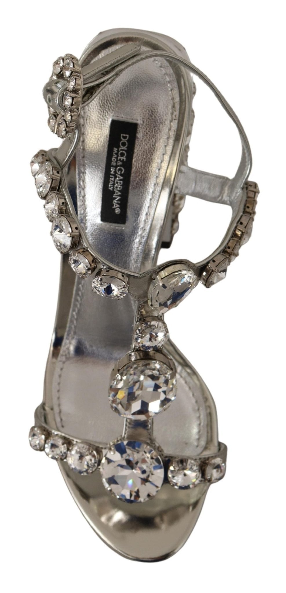 Dolce & Gabbana Silver Crystals Strap Buckle High Heel Sandals - SMARTMARTNZ
