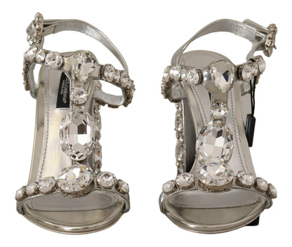 Dolce & Gabbana Silver Crystals Strap Buckle High Heel Sandals - SMARTMARTNZ