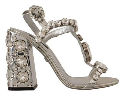 Dolce & Gabbana Silver Crystals Strap Buckle High Heel Sandals - SMARTMARTNZ