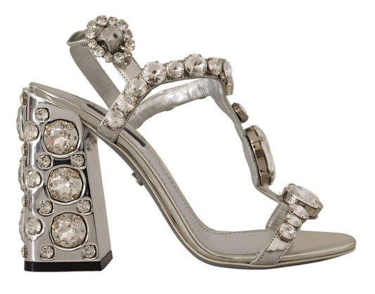 Dolce & Gabbana Silver Crystals Strap Buckle High Heel Sandals - SMARTMARTNZ