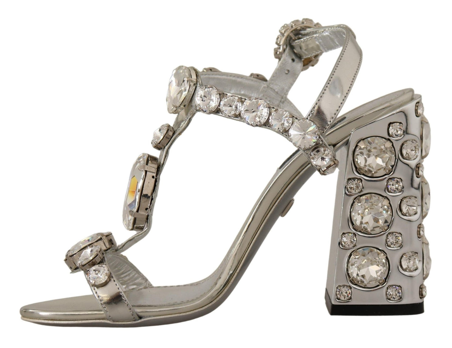 Dolce & Gabbana Silver Crystals Strap Buckle High Heel Sandals - SMARTMARTNZ