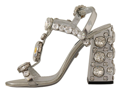 Dolce & Gabbana Silver Crystals Strap Buckle High Heel Sandals - SMARTMARTNZ