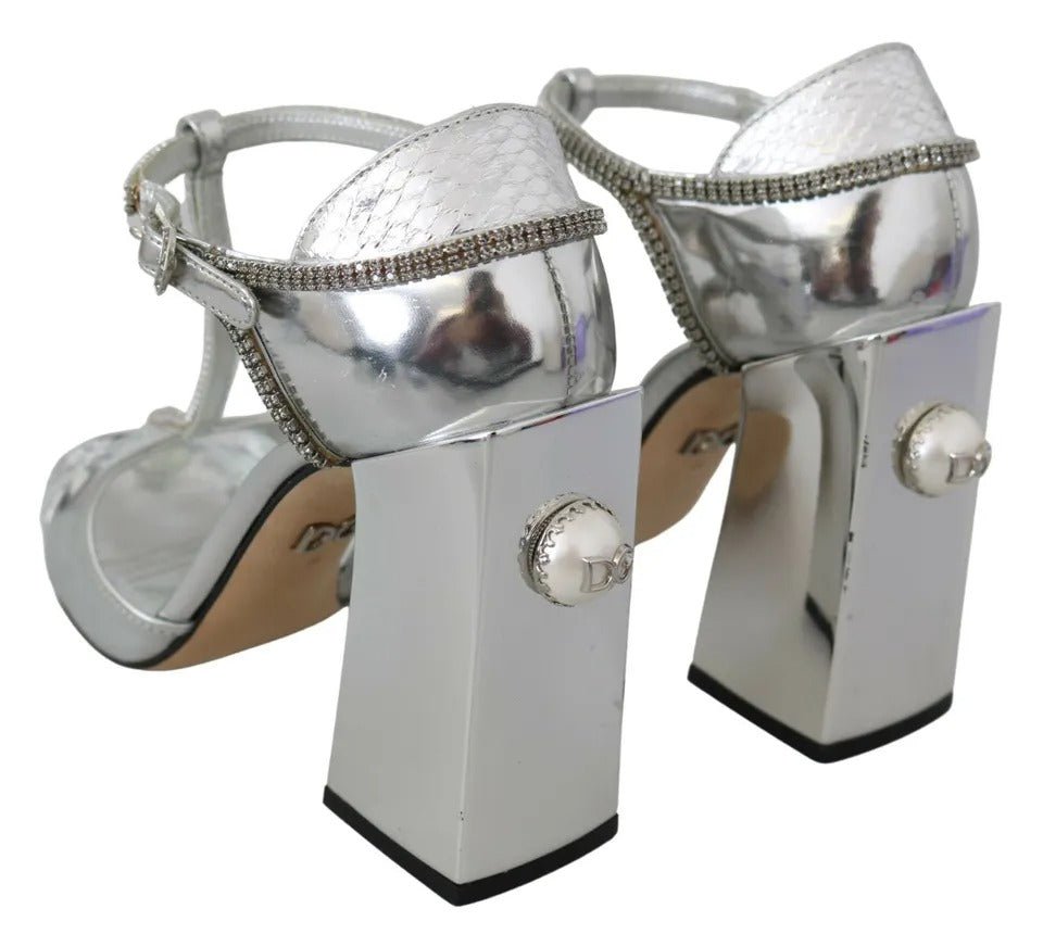 Dolce & Gabbana Silver Crystals T - strap Sandals Leather Shoes - SMARTMARTNZ