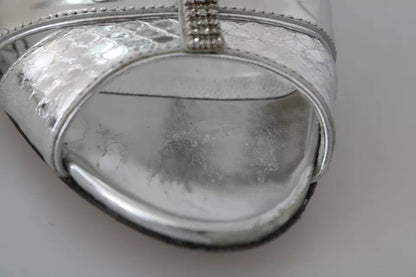 Dolce & Gabbana Silver Crystals T - strap Sandals Leather Shoes - SMARTMARTNZ