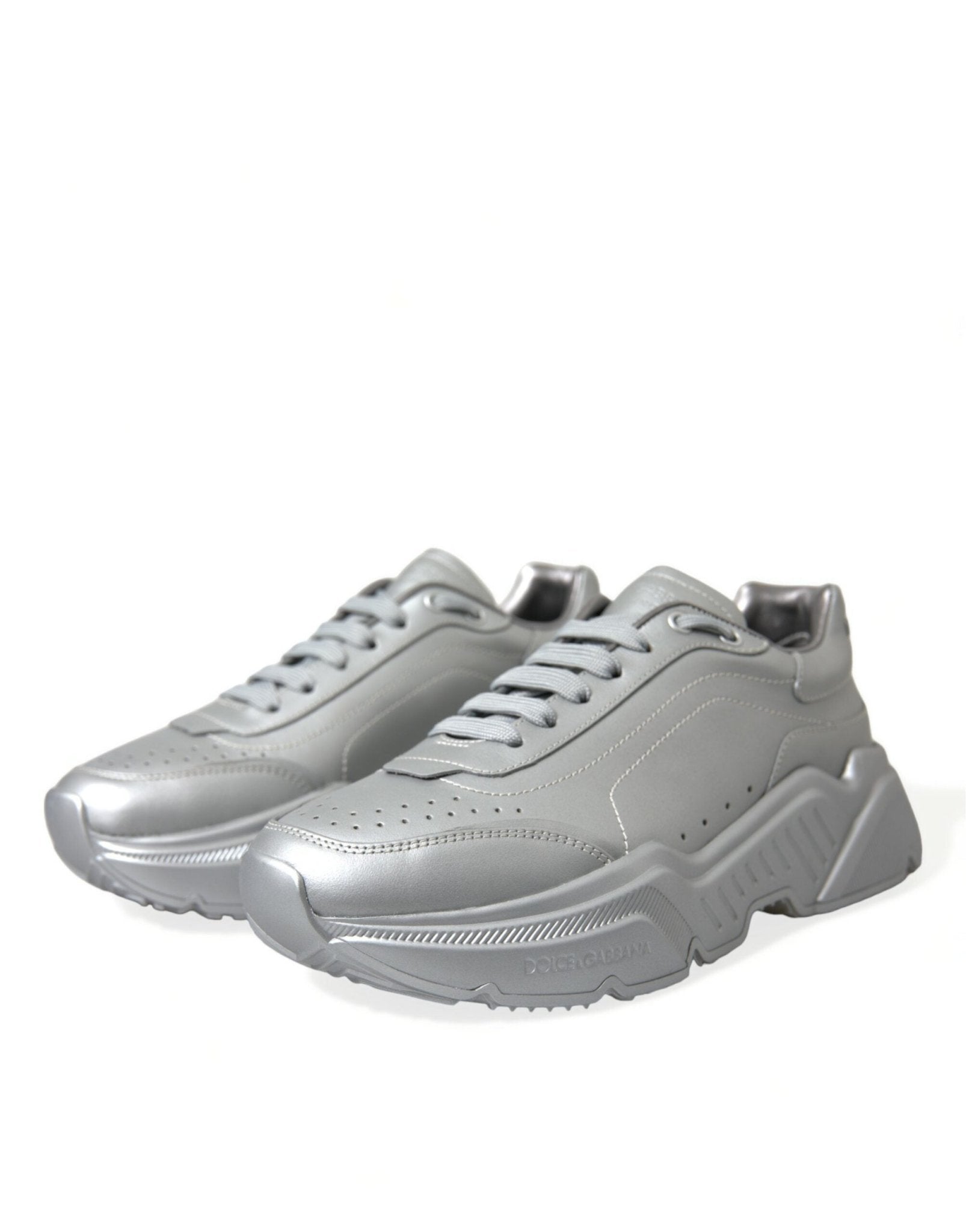 Dolce & Gabbana Silver DAYMASTER Leather Men Casual Sneakers Shoes - SMARTMARTNZ