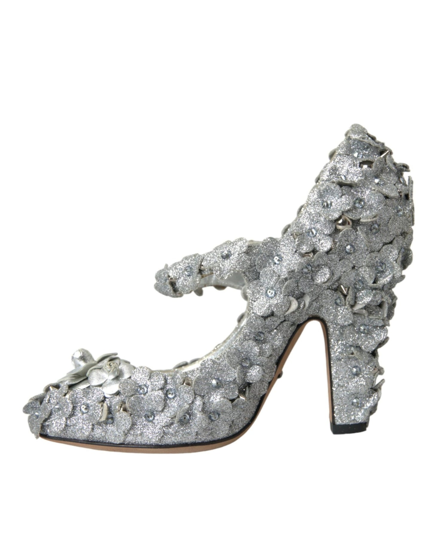 Dolce & Gabbana Silver Floral Crystal Mary Jane Pumps Shoes - SMARTMARTNZ