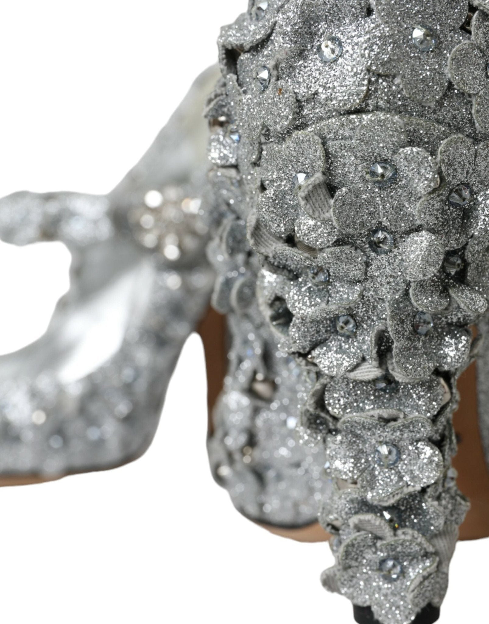 Dolce & Gabbana Silver Floral Crystal Mary Jane Pumps Shoes - SMARTMARTNZ