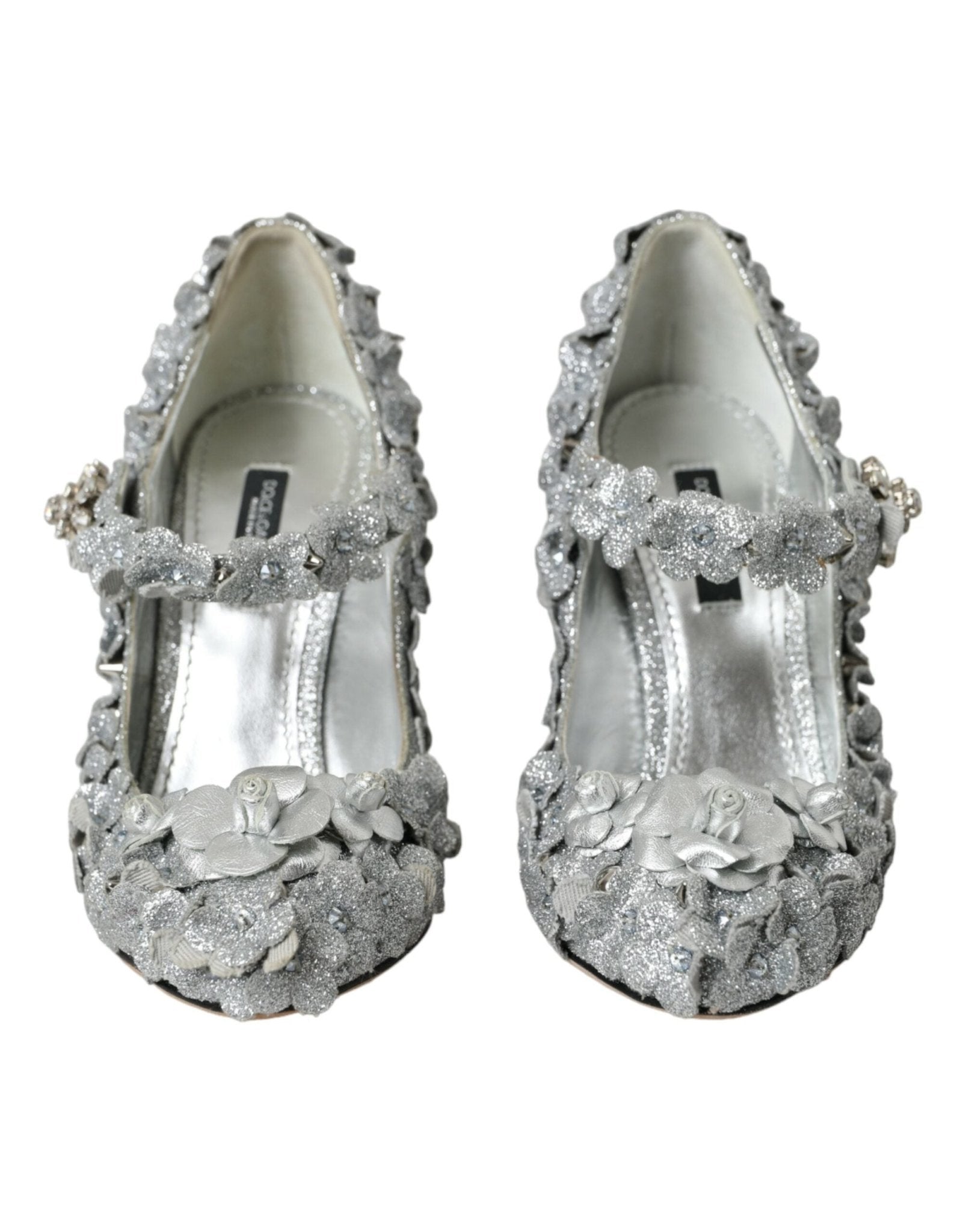 Dolce & Gabbana Silver Floral Crystal Mary Jane Pumps Shoes - SMARTMARTNZ