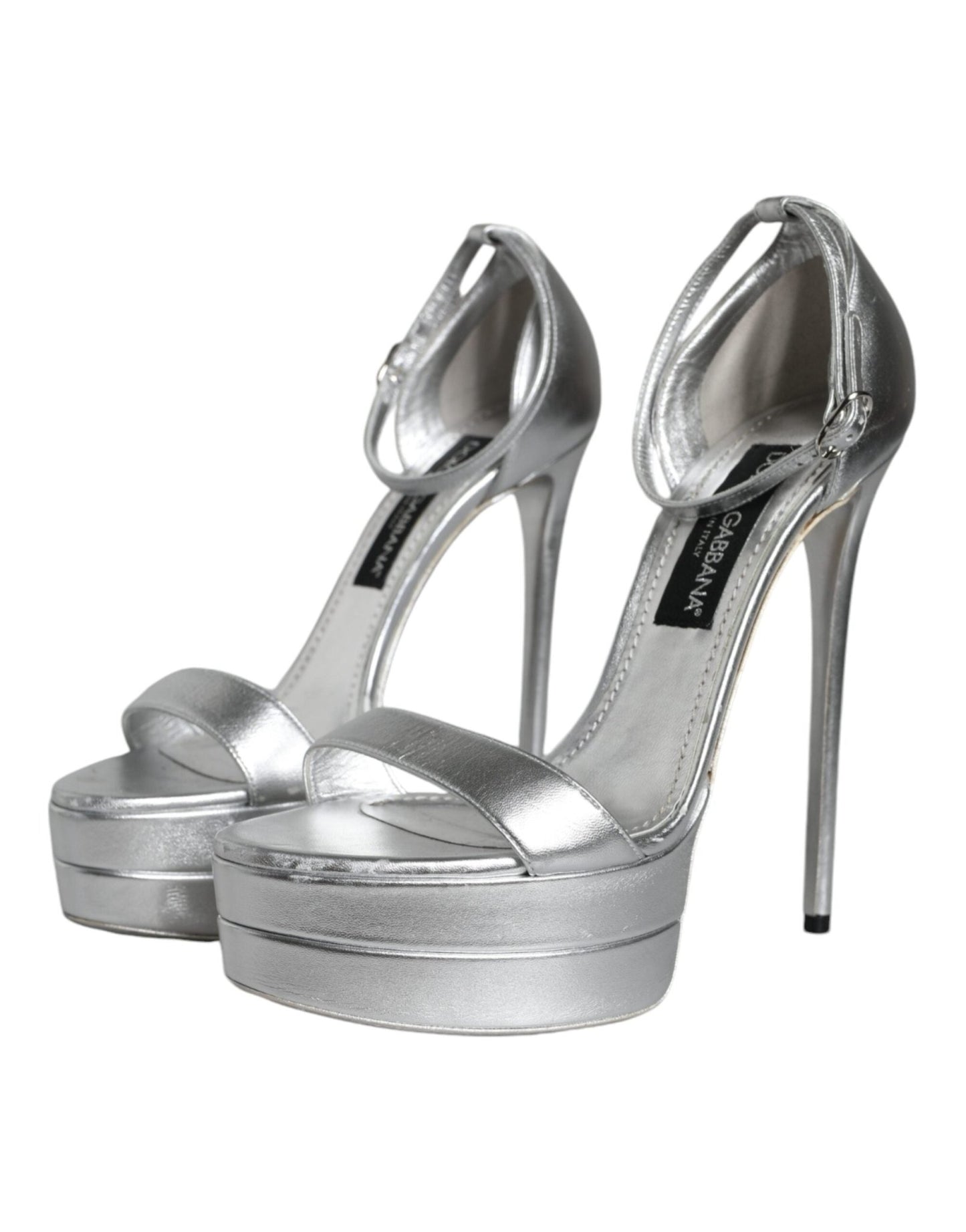 Dolce & Gabbana Silver KEIRA Heels Ankle Strap Sandals Shoes - SMARTMARTNZ