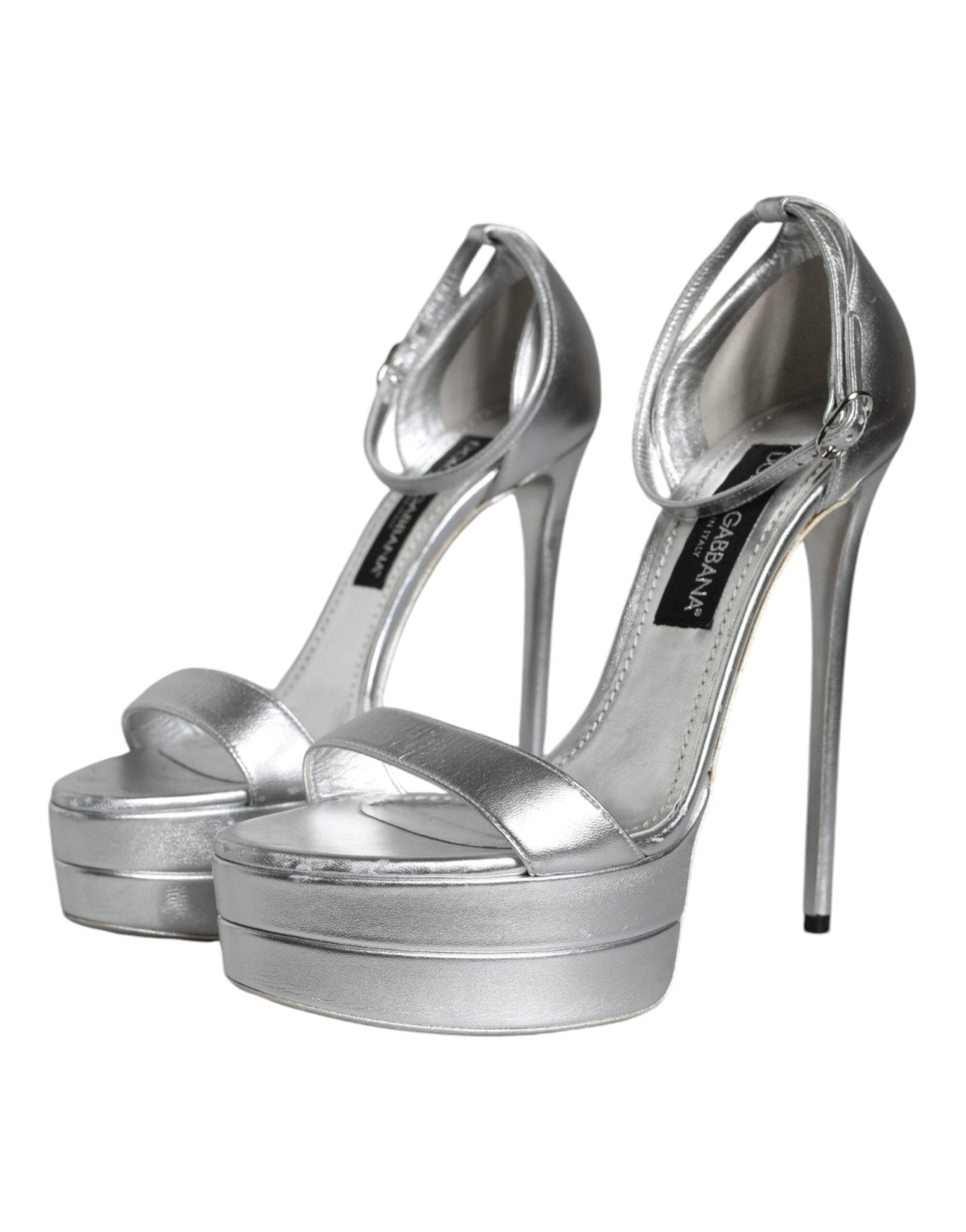 Dolce & Gabbana Silver KEIRA Heels Ankle Strap Sandals Shoes - SMARTMARTNZ