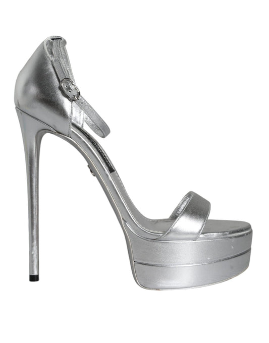 Dolce & Gabbana Silver KEIRA Heels Ankle Strap Sandals Shoes - SMARTMARTNZ