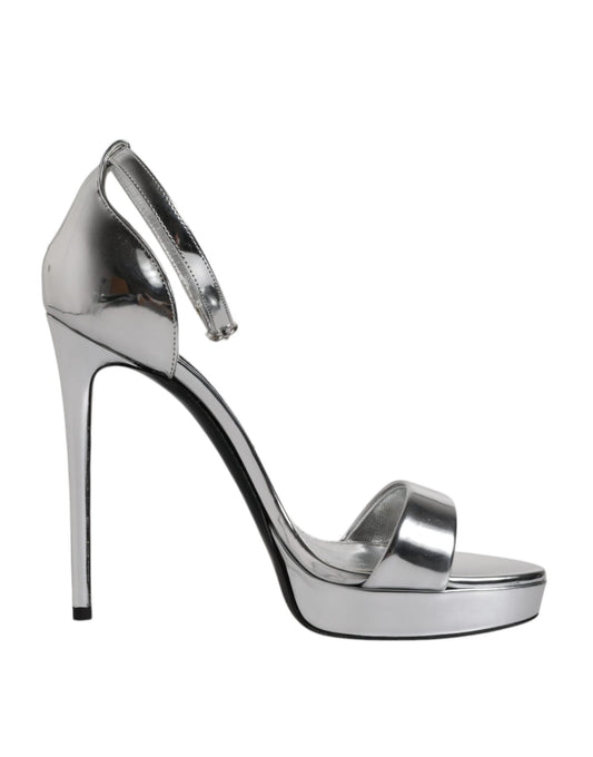 Dolce & Gabbana Silver KEIRA Heels Ankle Strap Sandals Shoes - SMARTMARTNZ