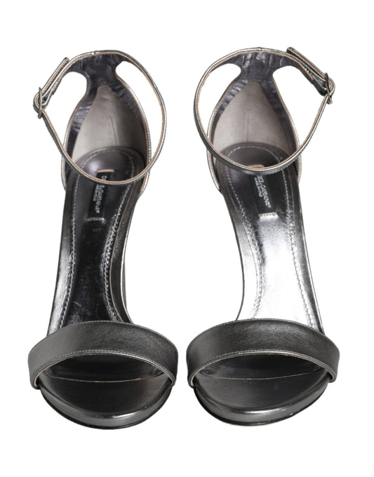 Dolce & Gabbana Silver KEIRA Heels Ankle Strap Sandals Shoes - SMARTMARTNZ