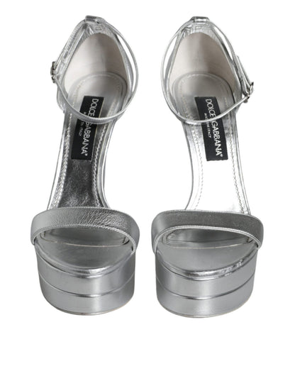 Dolce & Gabbana Silver KEIRA Heels Ankle Strap Sandals Shoes - SMARTMARTNZ