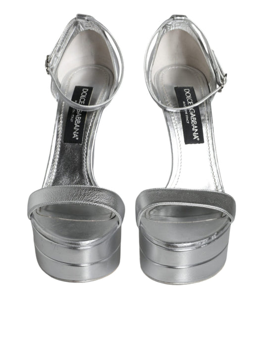 Dolce & Gabbana Silver KEIRA Heels Ankle Strap Sandals Shoes - SMARTMARTNZ