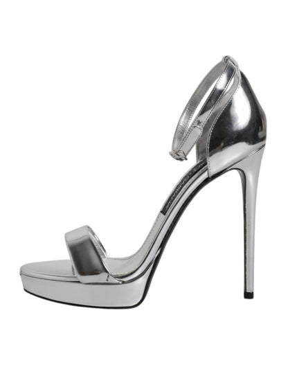 Dolce & Gabbana Silver KEIRA Heels Ankle Strap Sandals Shoes - SMARTMARTNZ