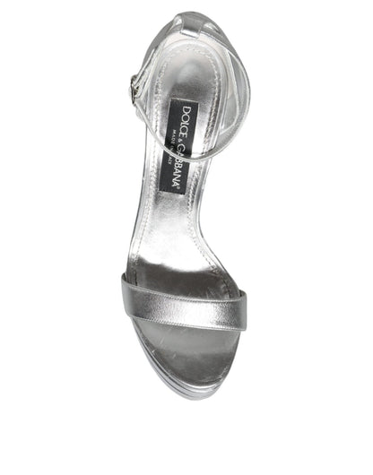 Dolce & Gabbana Silver KEIRA Heels Ankle Strap Sandals Shoes - SMARTMARTNZ