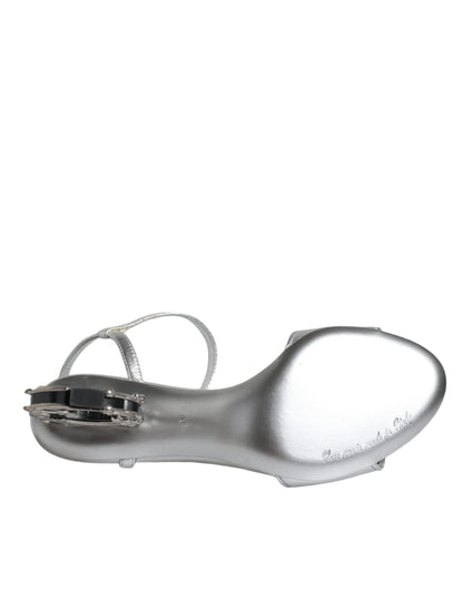 Dolce & Gabbana Silver KEIRA Heels Ankle Strap Sandals Shoes - SMARTMARTNZ