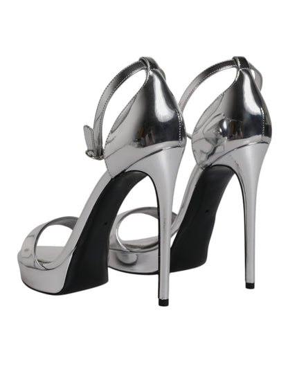 Dolce & Gabbana Silver KEIRA Heels Ankle Strap Sandals Shoes - SMARTMARTNZ