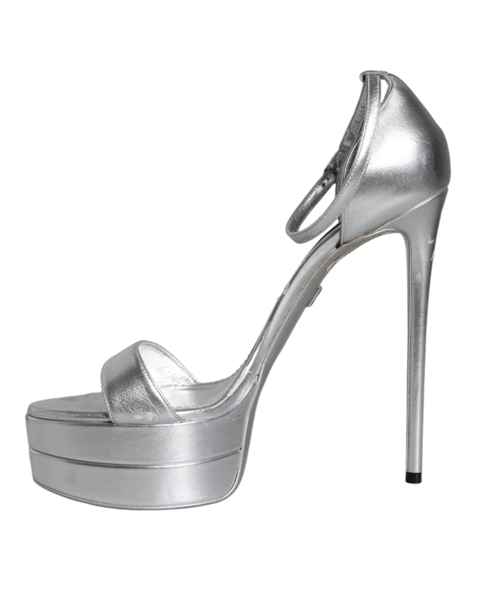 Dolce & Gabbana Silver KEIRA Heels Ankle Strap Sandals Shoes - SMARTMARTNZ