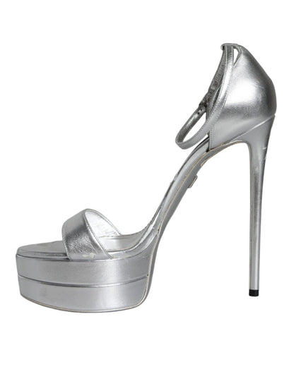 Dolce & Gabbana Silver KEIRA Heels Ankle Strap Sandals Shoes - SMARTMARTNZ