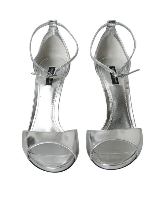 Dolce & Gabbana Silver KEIRA Leather Heels Sandals Shoes - SMARTMARTNZ
