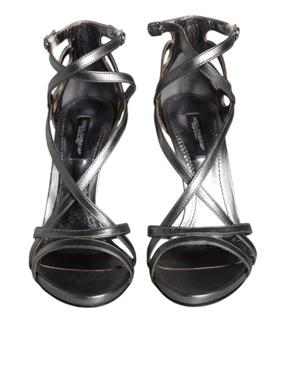 Dolce & Gabbana Silver Keira Leather Heels Sandals Shoes - SMARTMARTNZ