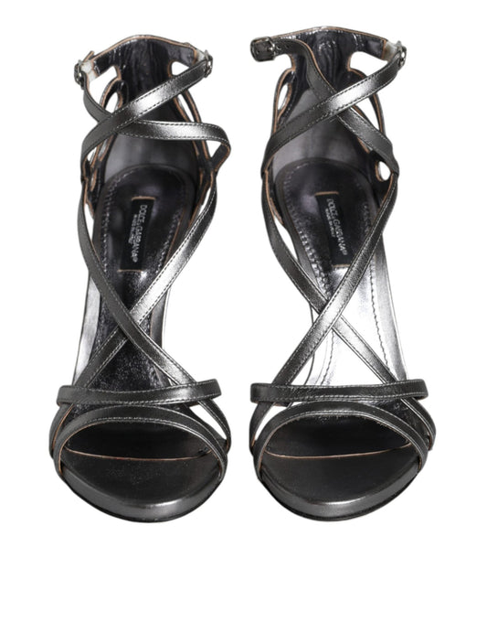 Dolce & Gabbana Silver Keira Leather Heels Sandals Shoes - SMARTMARTNZ