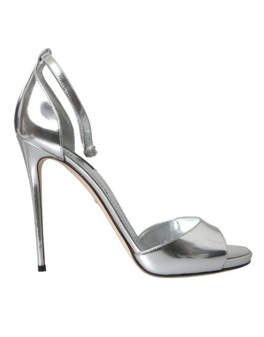 Dolce & Gabbana Silver KEIRA Leather Heels Sandals Shoes - SMARTMARTNZ