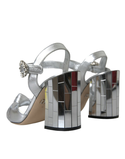 Dolce & Gabbana Silver Lambskin Leather Heels Sandals Shoes - SMARTMARTNZ