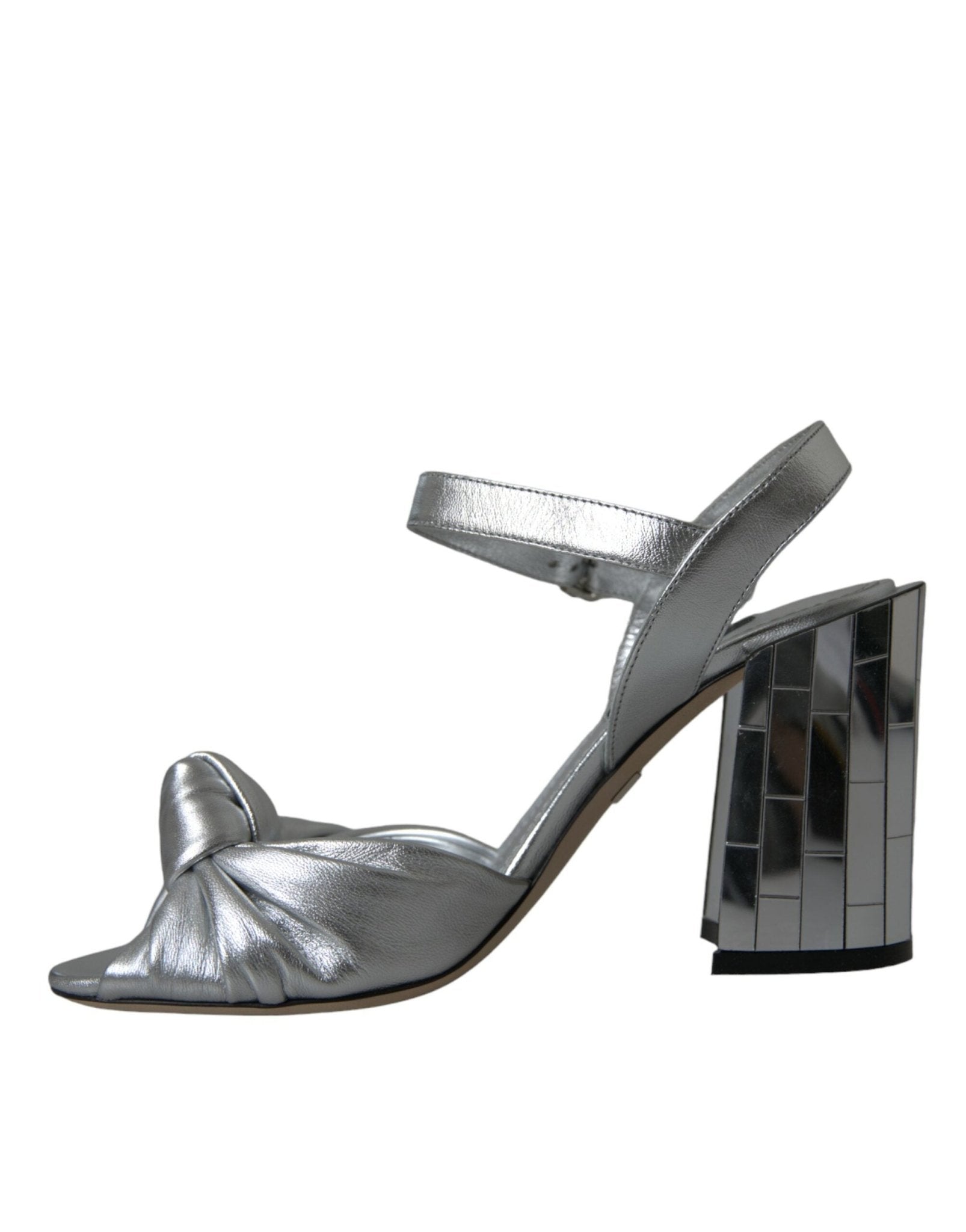 Dolce & Gabbana Silver Lambskin Leather Heels Sandals Shoes - SMARTMARTNZ