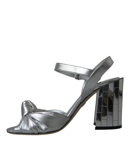 Dolce & Gabbana Silver Lambskin Leather Heels Sandals Shoes - SMARTMARTNZ