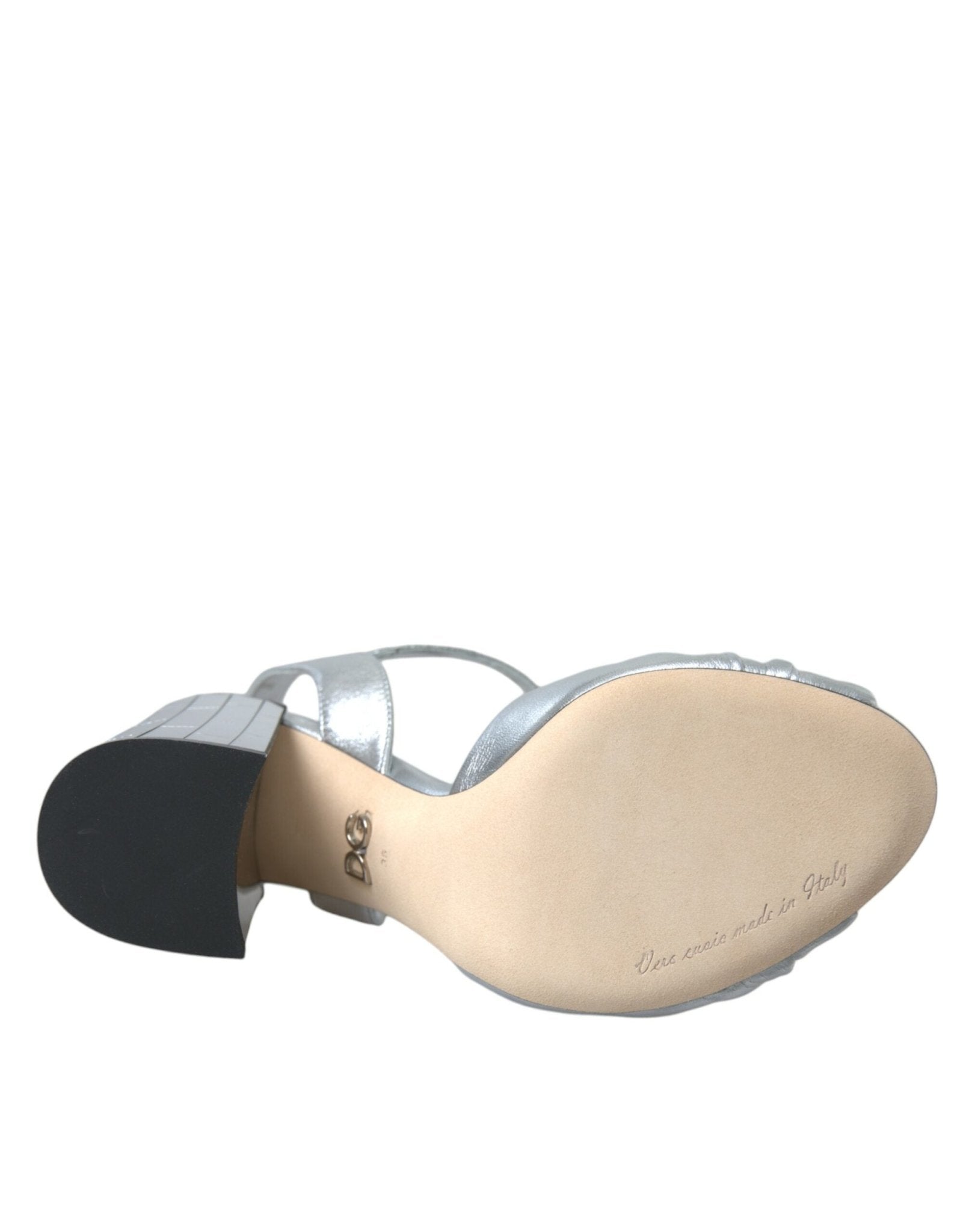 Dolce & Gabbana Silver Lambskin Leather Heels Sandals Shoes - SMARTMARTNZ
