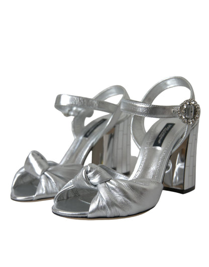 Dolce & Gabbana Silver Lambskin Leather Heels Sandals Shoes - SMARTMARTNZ