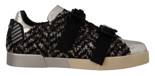 Dolce & Gabbana Silver Leather Brown Cotton Wool Sneakers Shoes - SMARTMARTNZ