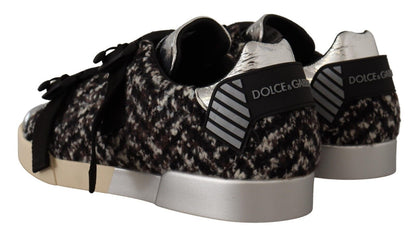 Dolce & Gabbana Silver Leather Brown Cotton Wool Sneakers Shoes - SMARTMARTNZ
