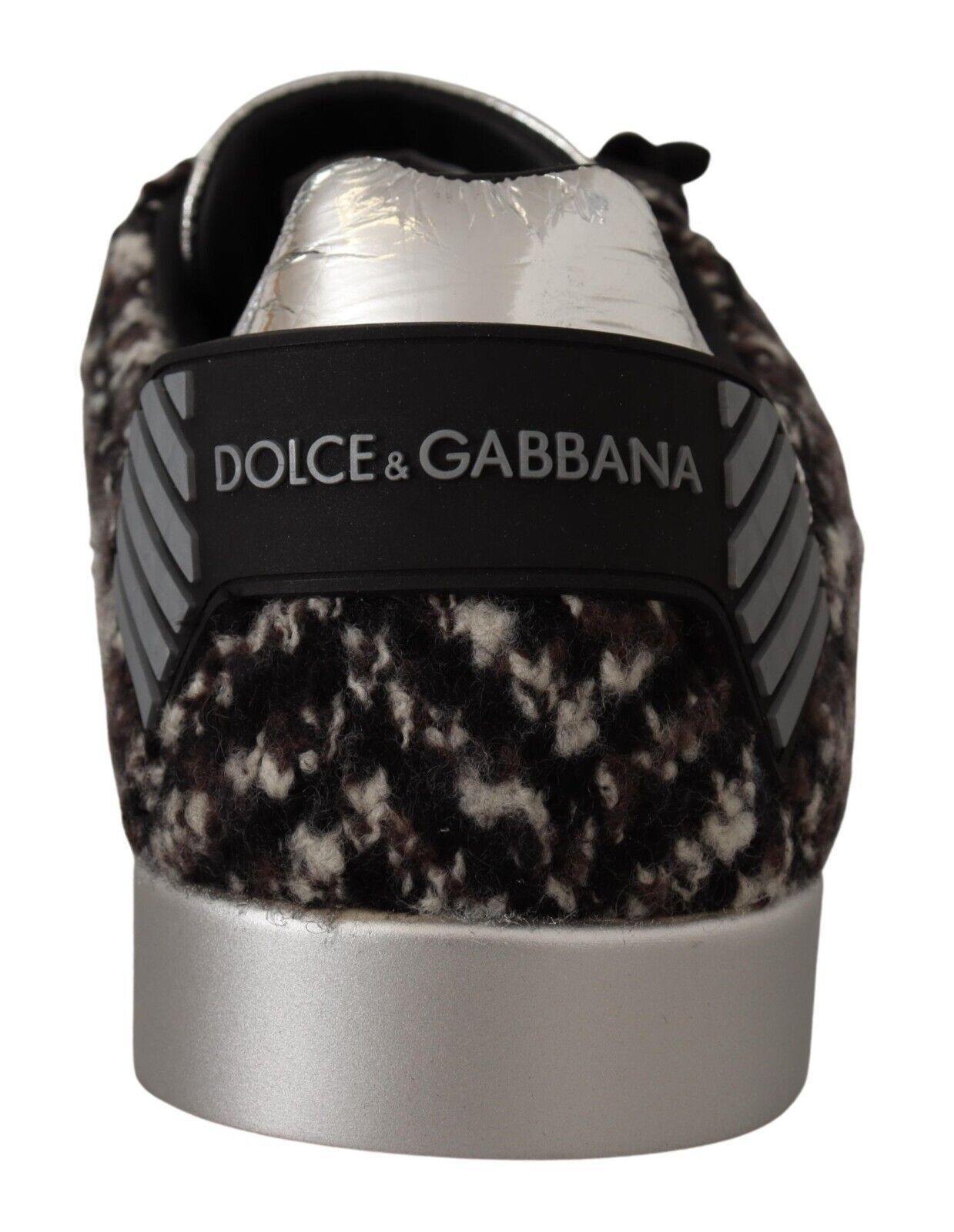 Dolce & Gabbana Silver Leather Brown Cotton Wool Sneakers Shoes - SMARTMARTNZ