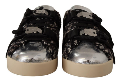 Dolce & Gabbana Silver Leather Brown Cotton Wool Sneakers Shoes - SMARTMARTNZ