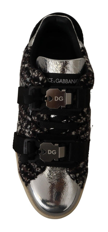 Dolce & Gabbana Silver Leather Brown Cotton Wool Sneakers Shoes - SMARTMARTNZ
