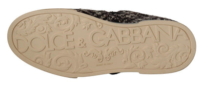 Dolce & Gabbana Silver Leather Brown Cotton Wool Sneakers Shoes - SMARTMARTNZ