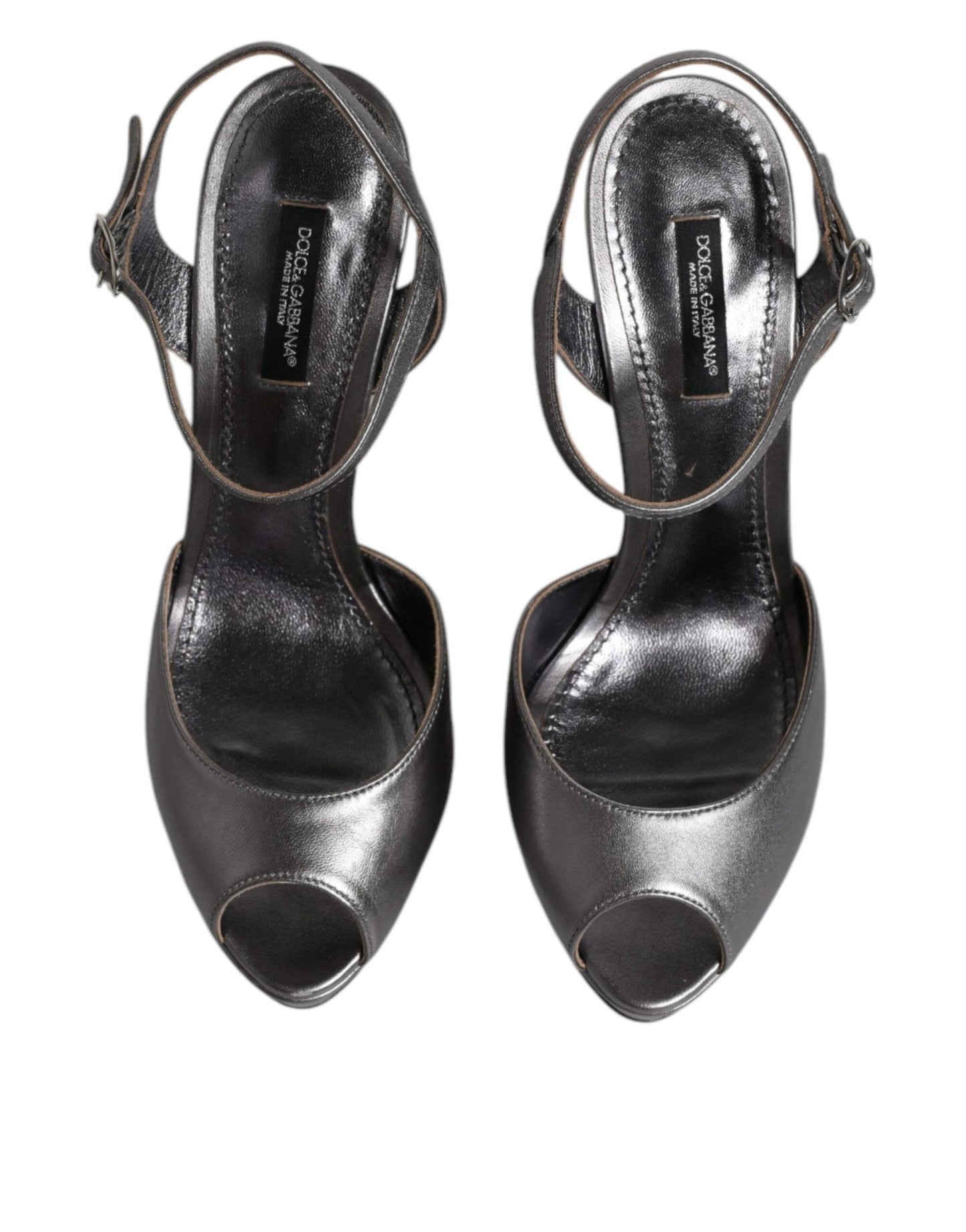 Dolce & Gabbana Silver Leather Platform Heels Sandals Shoes - SMARTMARTNZ