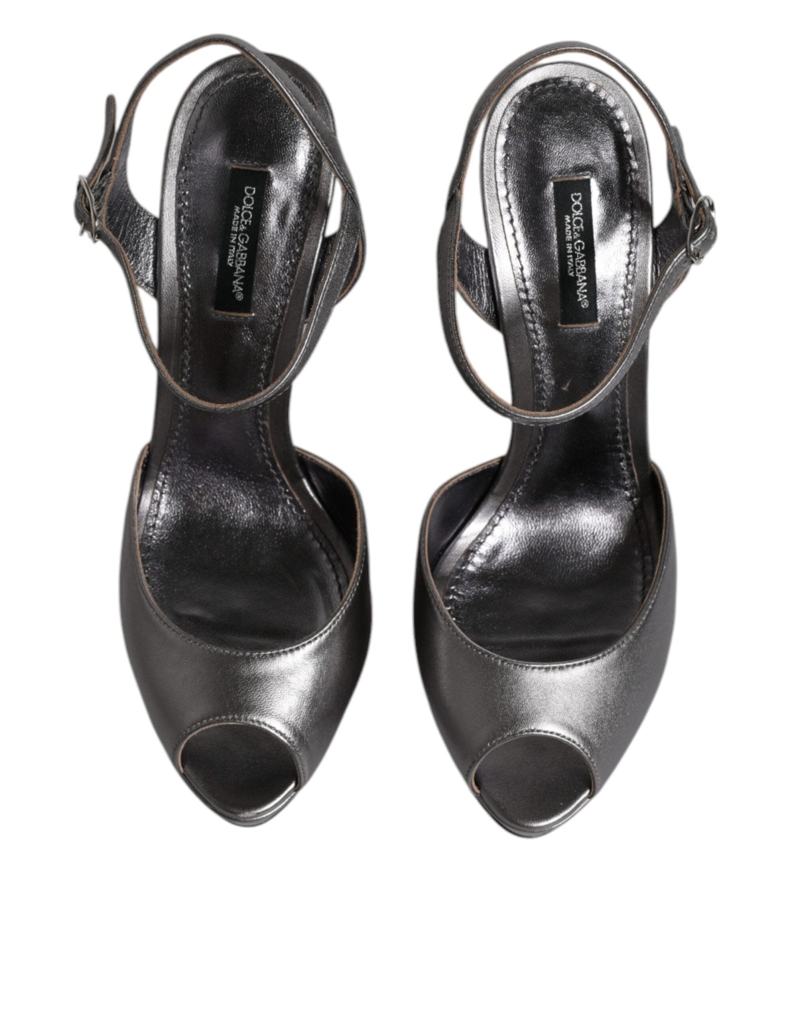 Dolce & Gabbana Silver Leather Platform Heels Sandals Shoes - SMARTMARTNZ