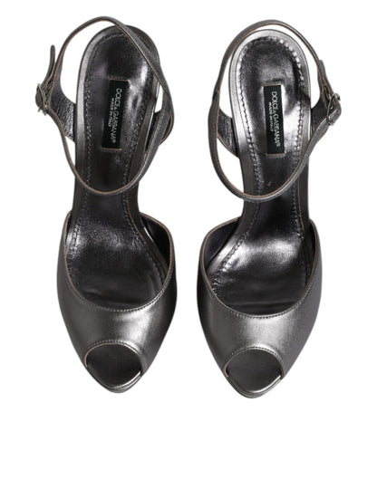 Dolce & Gabbana Silver Leather Platform Heels Sandals Shoes - SMARTMARTNZ