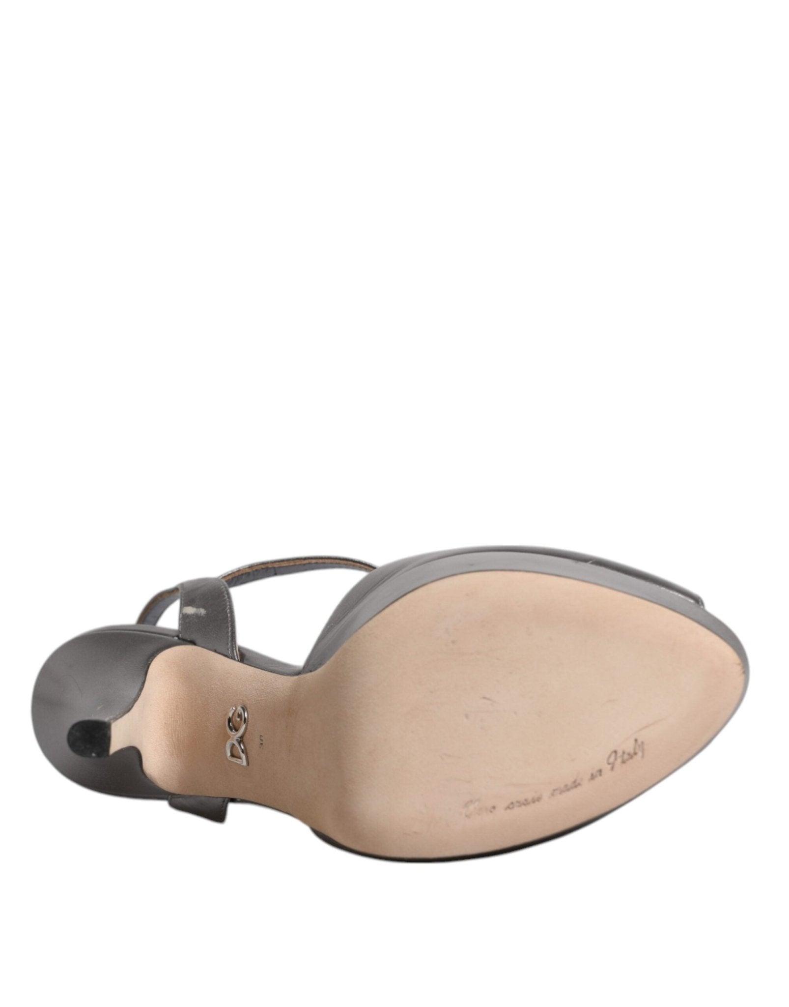Dolce & Gabbana Silver Leather Platform Heels Sandals Shoes - SMARTMARTNZ