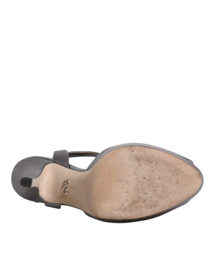 Dolce & Gabbana Silver Leather Platform Heels Sandals Shoes - SMARTMARTNZ